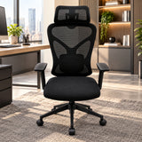 Silla de oficina ergonómica negra en malla con cabecero ajustable 65x120 cm