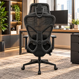Silla de oficina ergonómica negra en malla con cabecero ajustable 65x120 cm