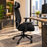 Silla de oficina ergonómica negra en malla con cabecero ajustable 65x120 cm
