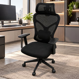 Silla de oficina ergonómica negra en malla con cabecero ajustable 65x120 cm