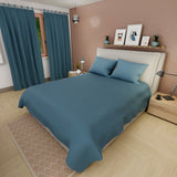 Juego de sábanas Confortable para cama doble azul denim con cortina en microfibra 140x190 cm