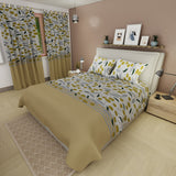 Juego de sábanas Otoño para cama doble con cortina dorado en microfibra 140x190 cm