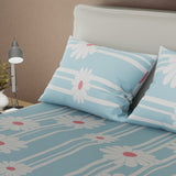 Juego de sábanas Día de Primavera queen azul y gris con cortina en microfibra 160x190 cm