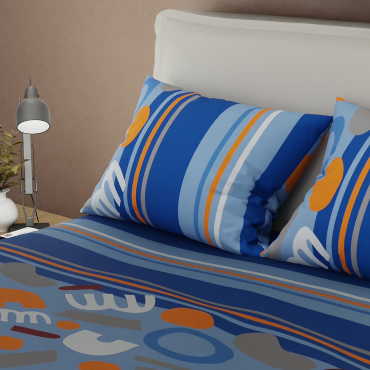 Juego de sábanas Cobalt Studio queen azul con cortina en microfibra 160x190 cm