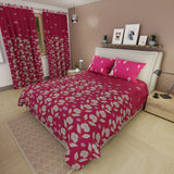 Juego de sábanas Elegant Flora queen rosado con cortina en microfibra 160x190 cm