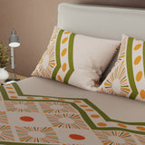 Juego de sábanas Boho para cama doble verde grisáceo con cortina en microfibra 140x190 cm