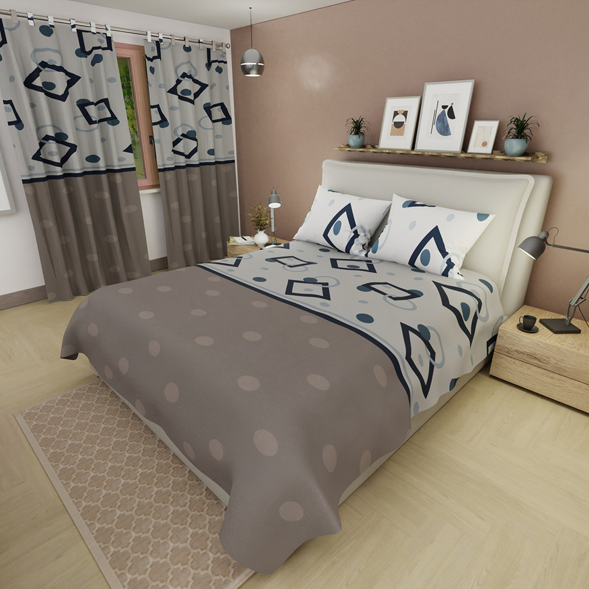 Juego de sábanas Diamonds para cama doble gris on cortina en microfibra 140x190 cm