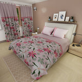 Juego de sábanas Jungla para cama doble rosado con cortina en microfibra 140x190 cm