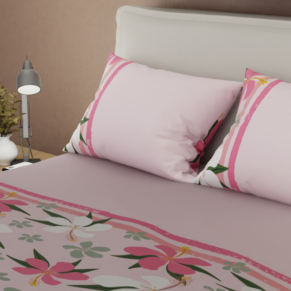 Juego de sábanas Jungla para cama doble rosado con cortina en microfibra 140x190 cm