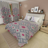 Juego de sábanas Boho para cama doble gris con cortina en microfibra 140x190 cm