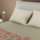 Juego de sábanas Helecho para cama doble beige en microfibra con cortina 140x190 cm