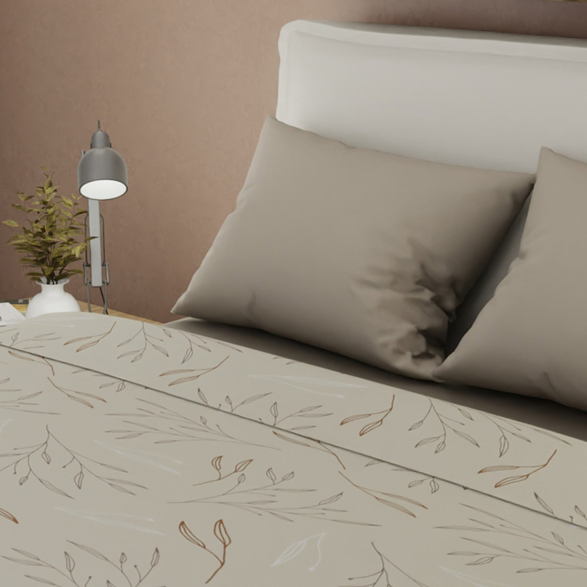 Juego de sábanas Tendenza Ramo di Luce king beige claro en microfibra 200x200 cm