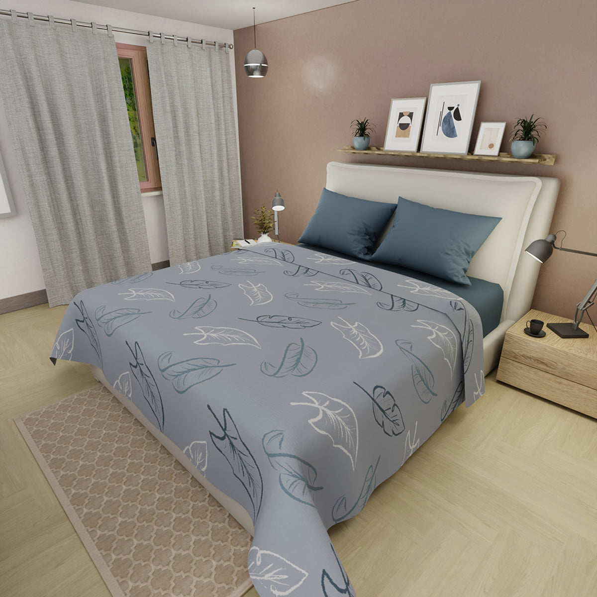 Juego de sábanas Tendenza Notte Chiara para cama doble azul grisáceo en microfibra 140x190 cm