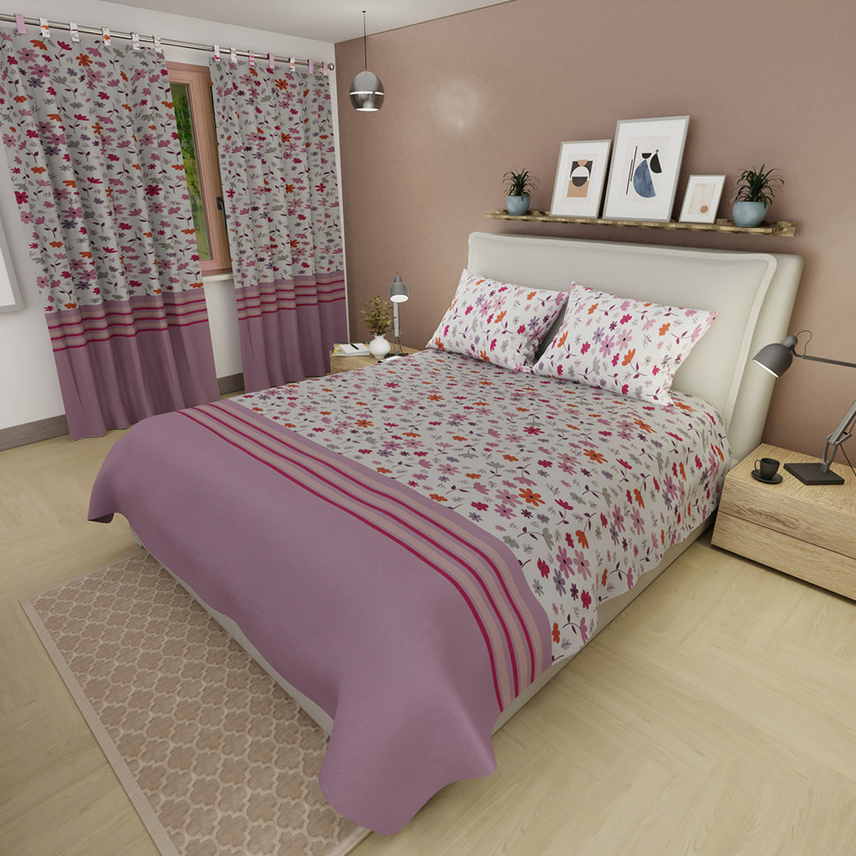 Juego de sábanas Aroma de Flores king lila en microfibra 200x200 cm