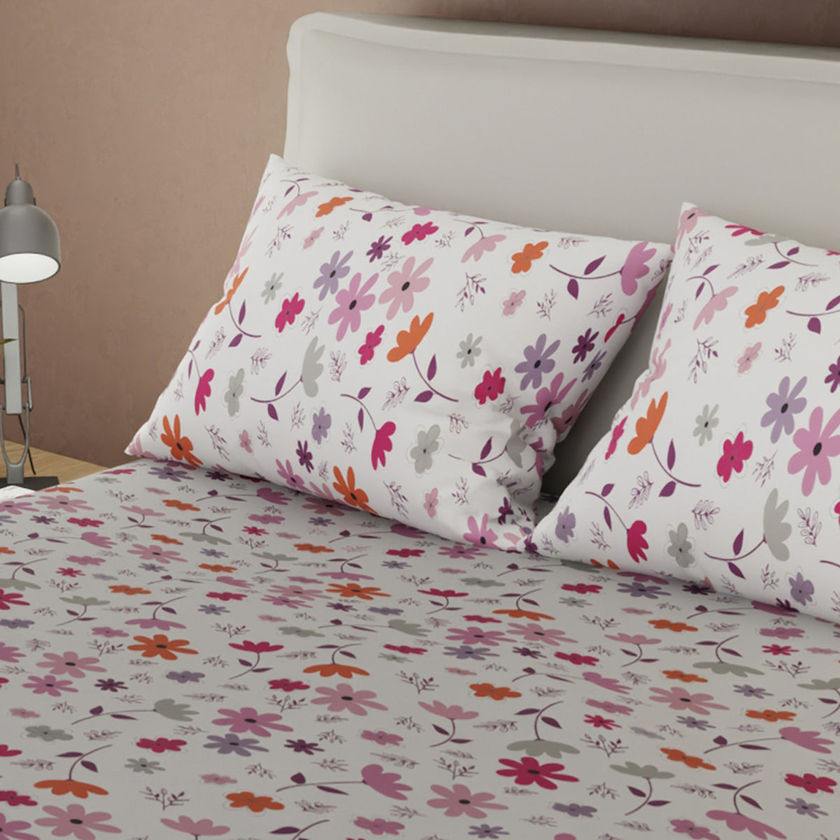Juego de sábanas Aroma de Flores king lila en microfibra 200x200 cm