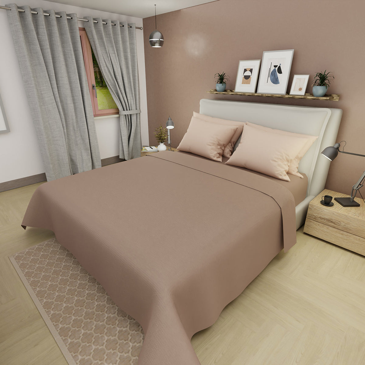 Juego de sábanas para cama doble arena en poliéster 140x190 cm con 4 fundas