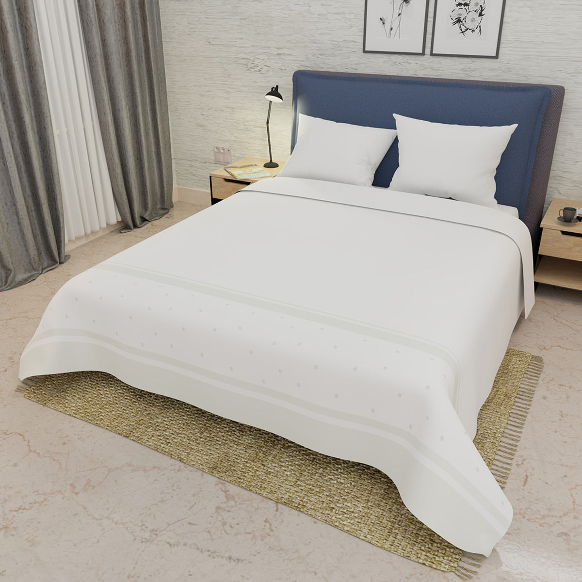 Sábana plana blanca Ivory Border queen 160x190 cm 250 hilos