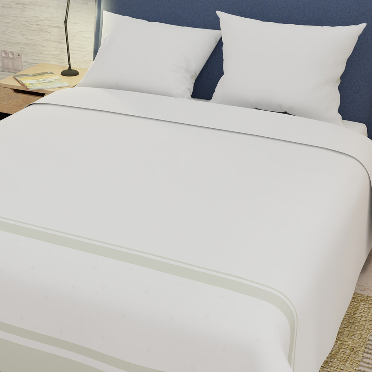 Sábana plana Ivory Border queen blanca y verde 160x190 cm 250 hilos
