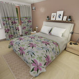 Juego de sábanas Follaje queen gris y rosado en microfibra 160x190 cm
