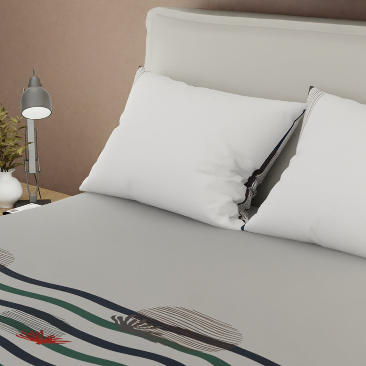 Juego de sábanas Palma queen gris claro microfibra 160x190 cm