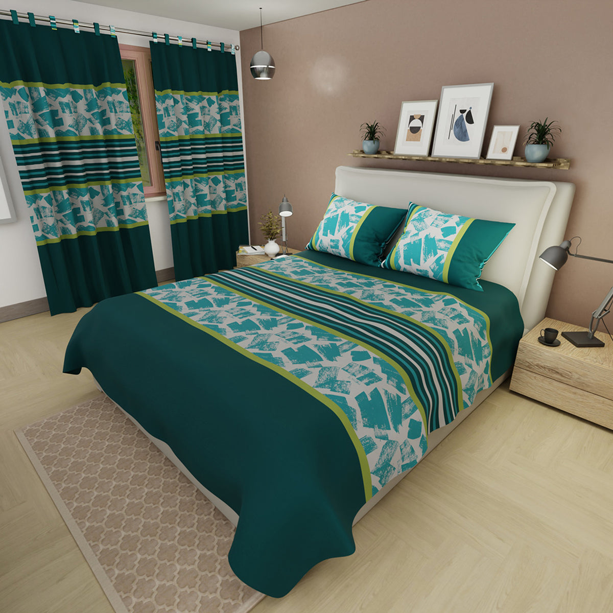 Juego de sábanas Ash & Cobalt queen verde petróleo en microfibra 160x190 cm