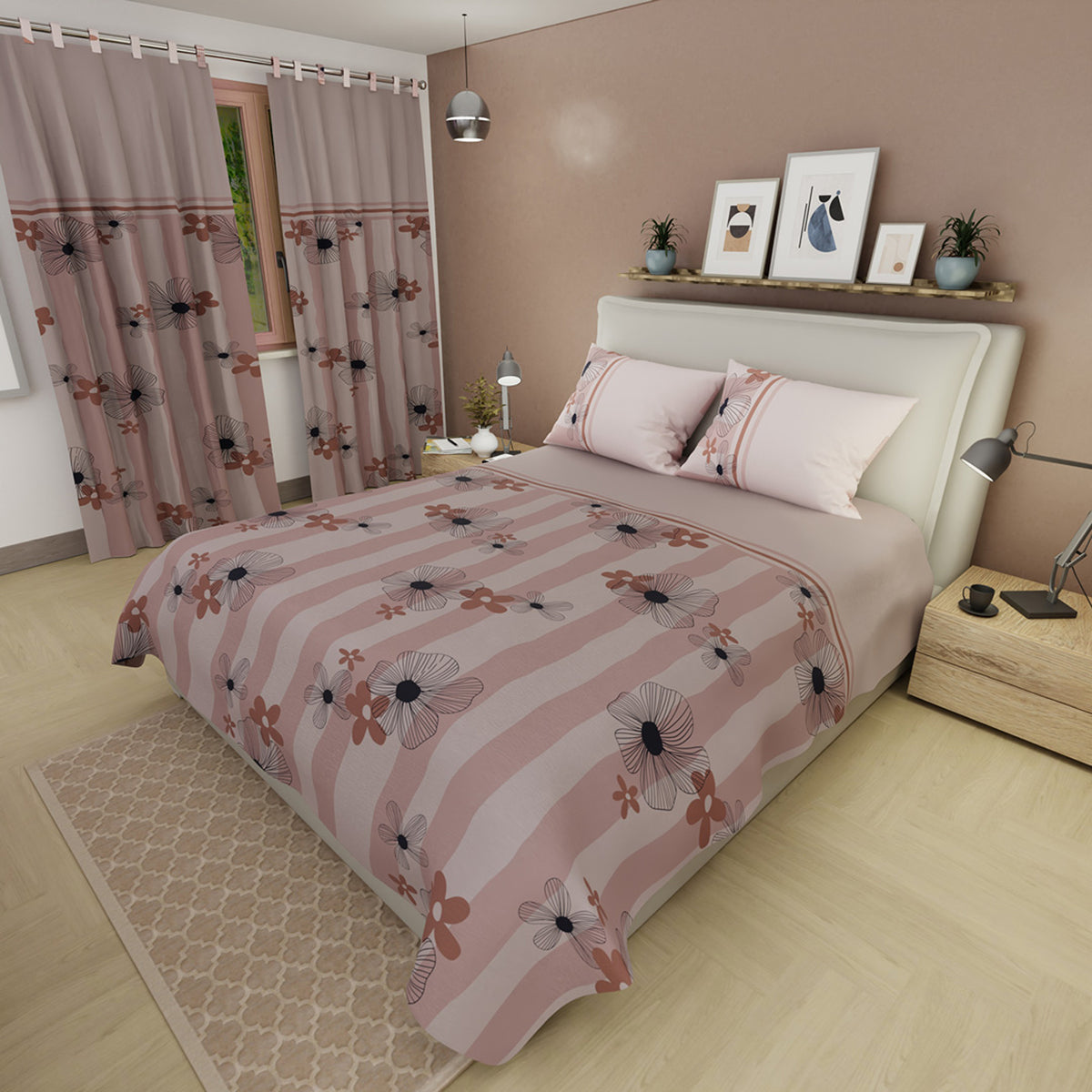 Juego de sábanas Delicate Line Flower sencillo rosado microfibra 100x190 cm