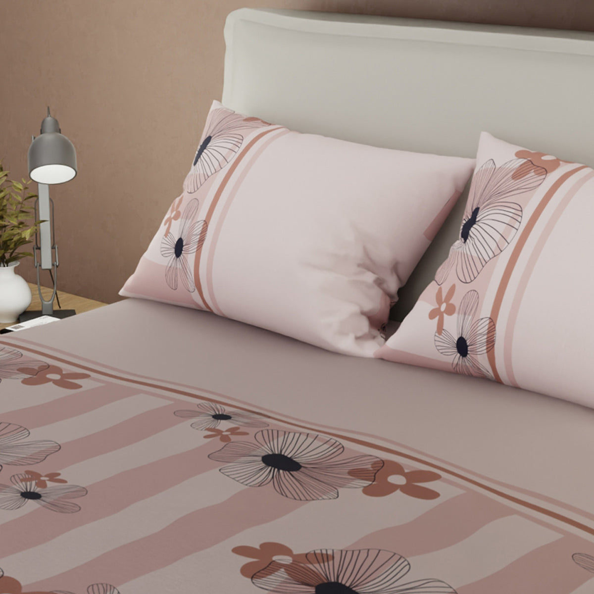 Juego de sábanas Delicate Line Flower sencillo rosado microfibra 100x190 cm