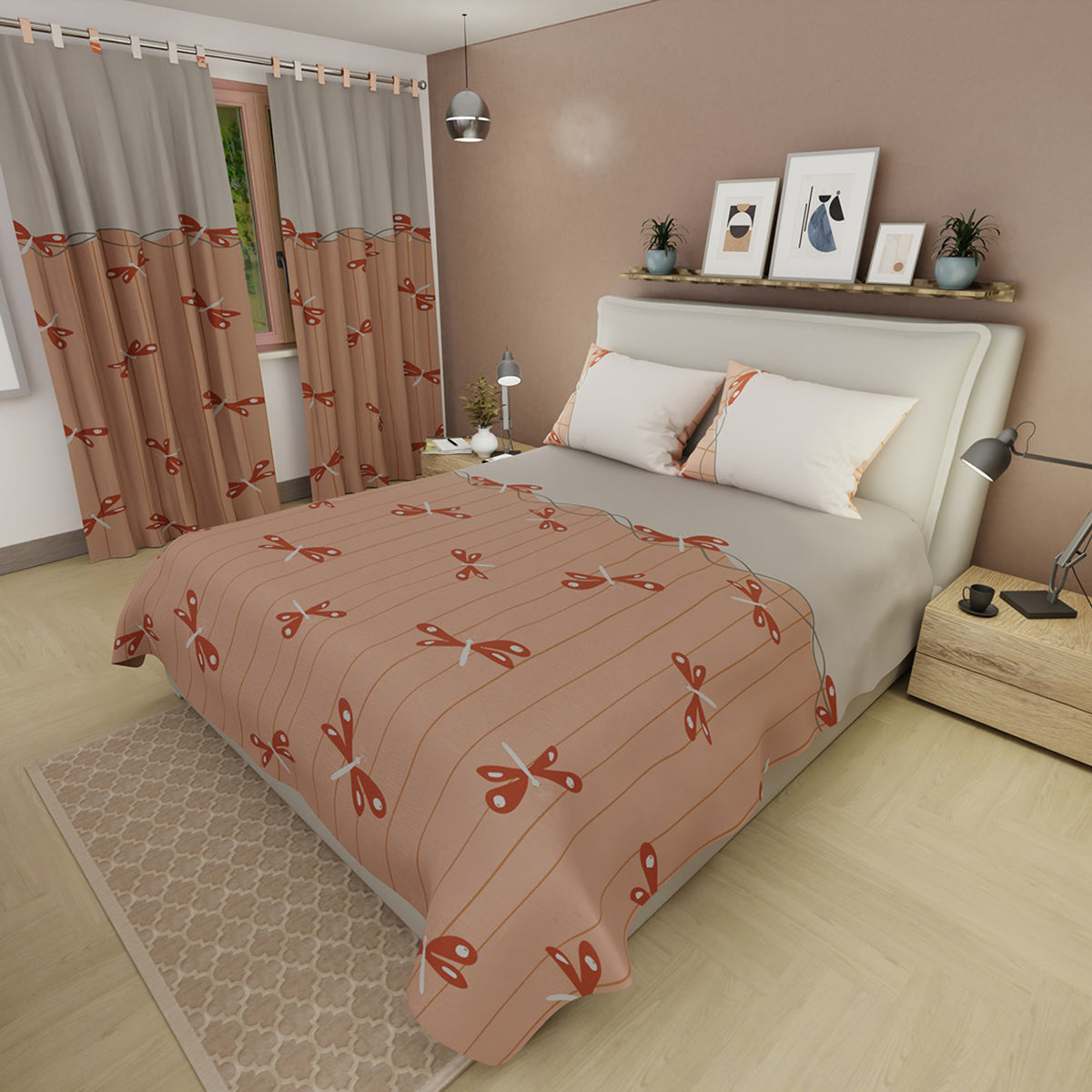 Juego de sábanas Clay Dragonfly para cama doble durazno en microfibra 140x190 cm