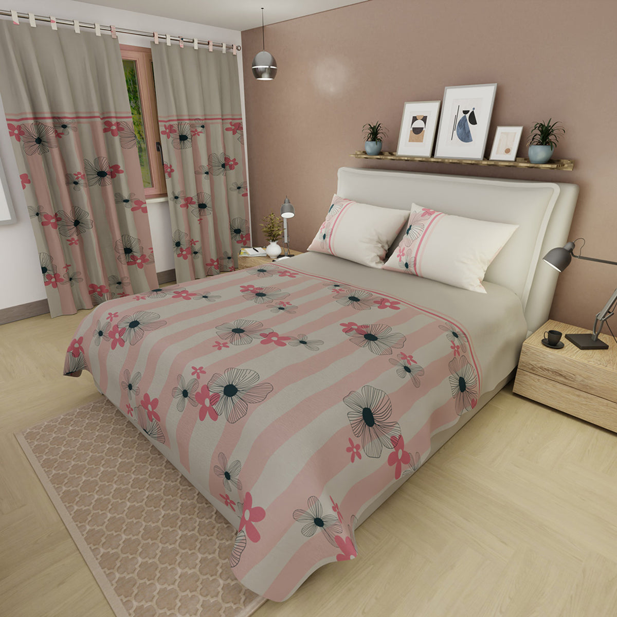 Juego de sábanas Delicate Line Flower sencillo rosa en microfibra 100x190 cm