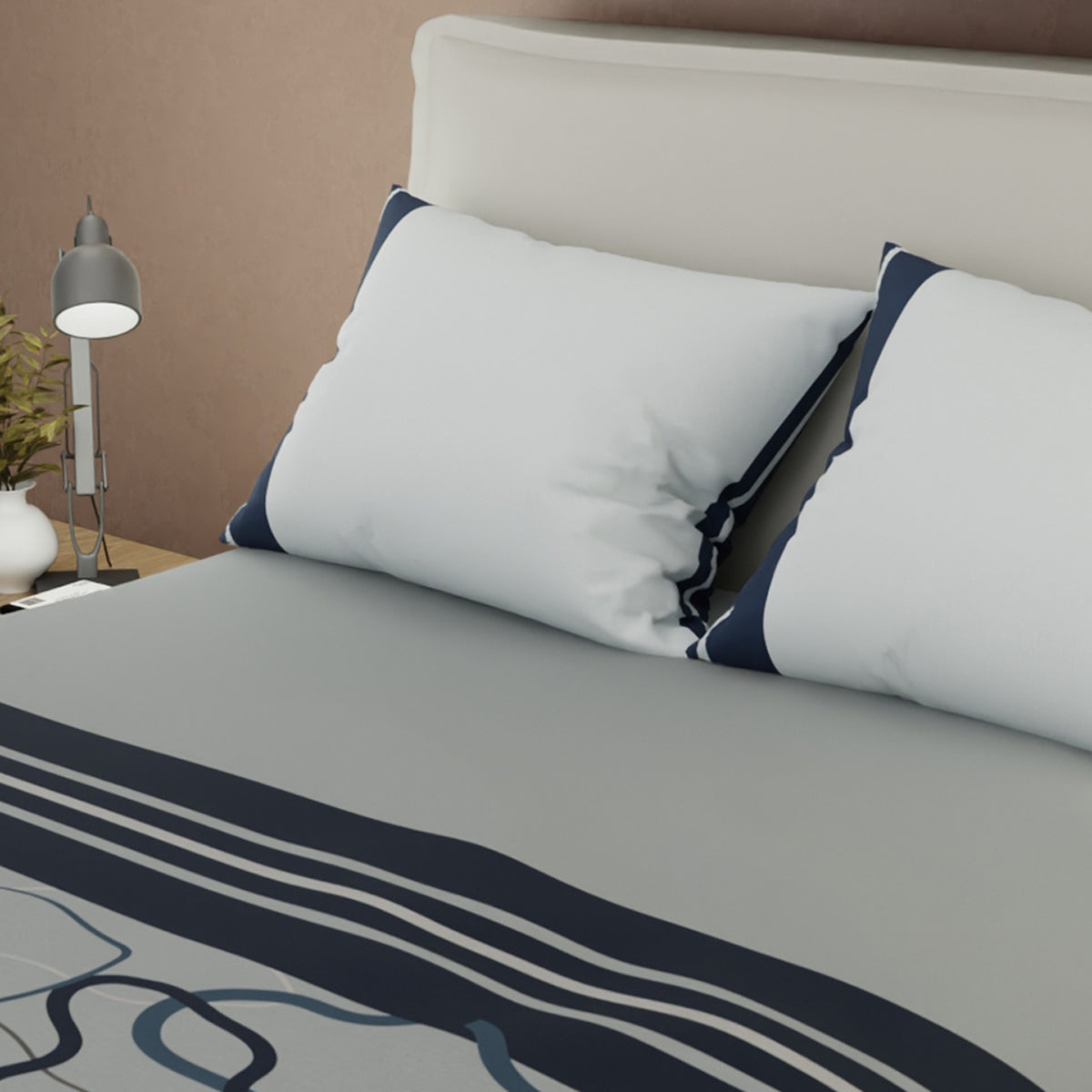 Juego de sábanas Vanguardia para cama doble gris y azul marino en microfibra 140x190 cm