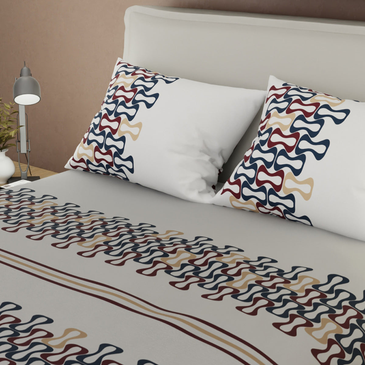 Juego de sábanas Red Retro para cama doble gris y azul microfibra 140x190 cm 4 piezas