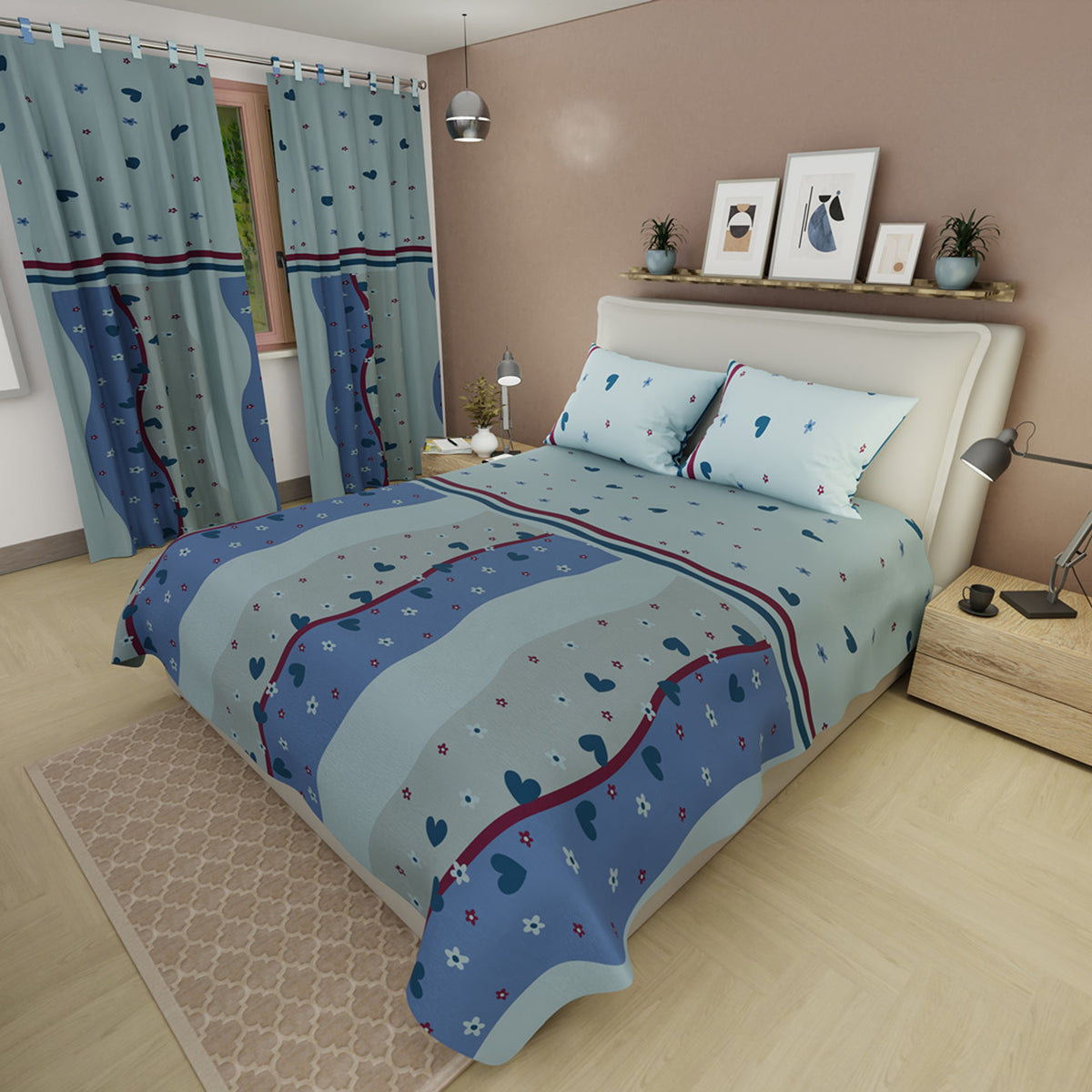 Juego de sábanas Marea Romántica para cama doble azul celeste en microfibra 140x190 cm