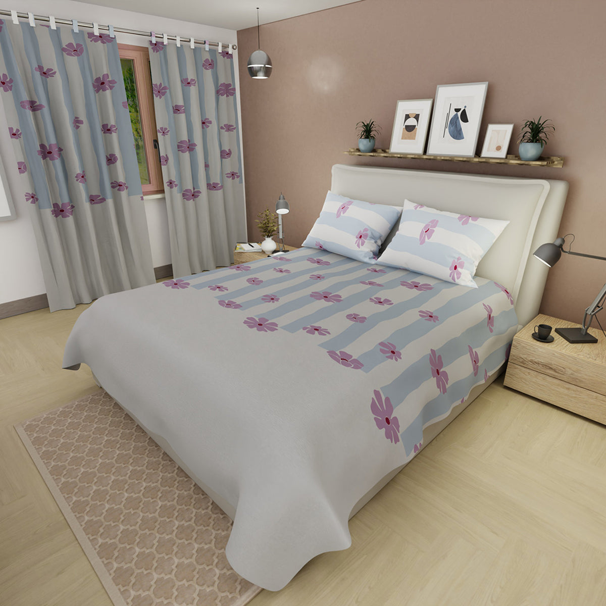 Juego de sábanas Oasis para cama doble gris en microfibra 140x190 cm