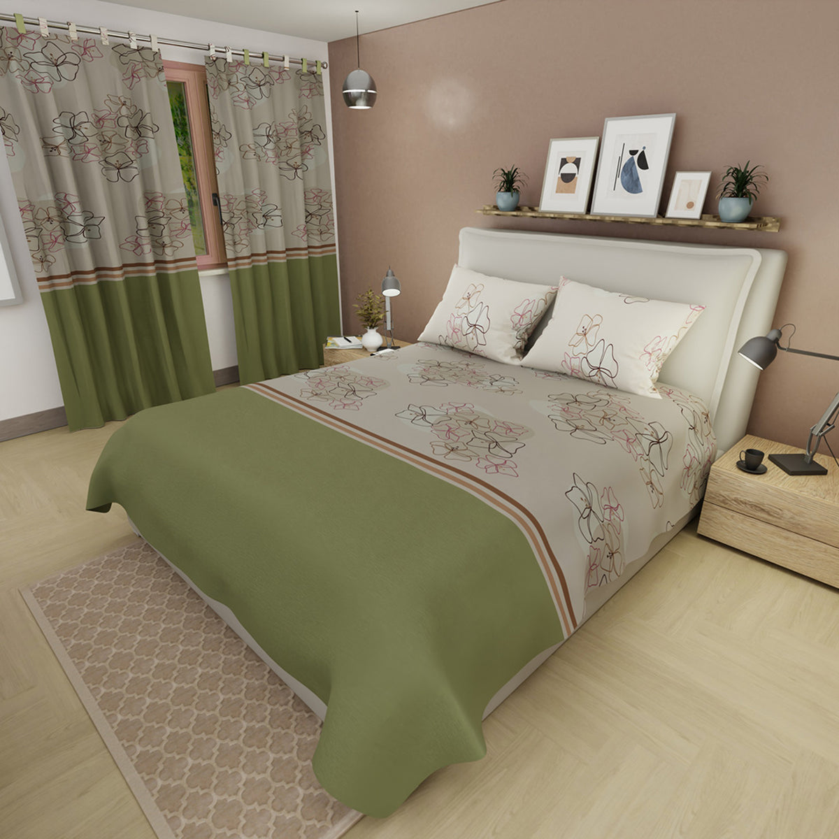 Juego de sábanas Amapola de Arena sencillo verde olivo Amapola 100x190 cm en microfibra