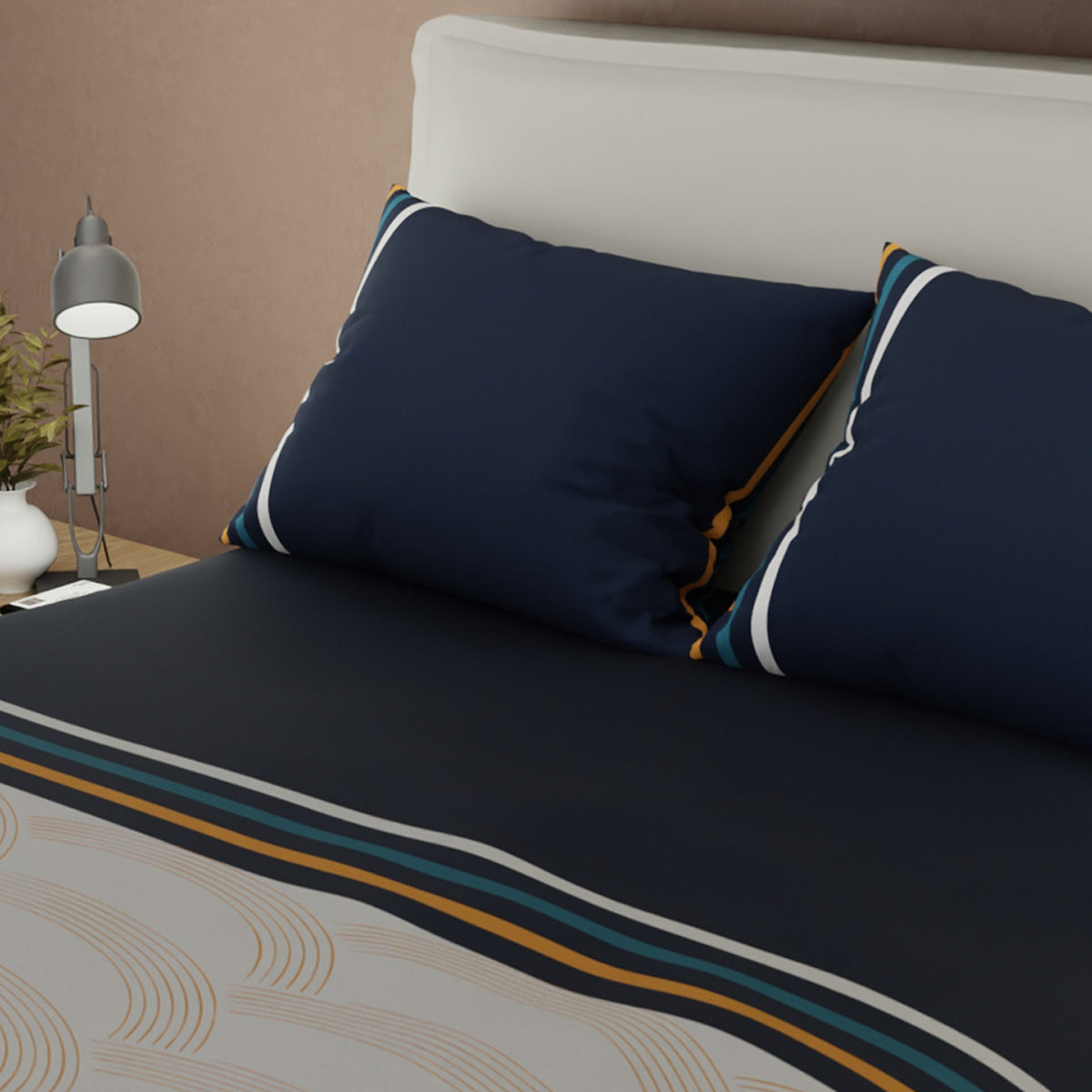 Juego de sábanas Sinfonía Zafiro sencillo azul y gris microfibra 100x190 cm 3 piezas