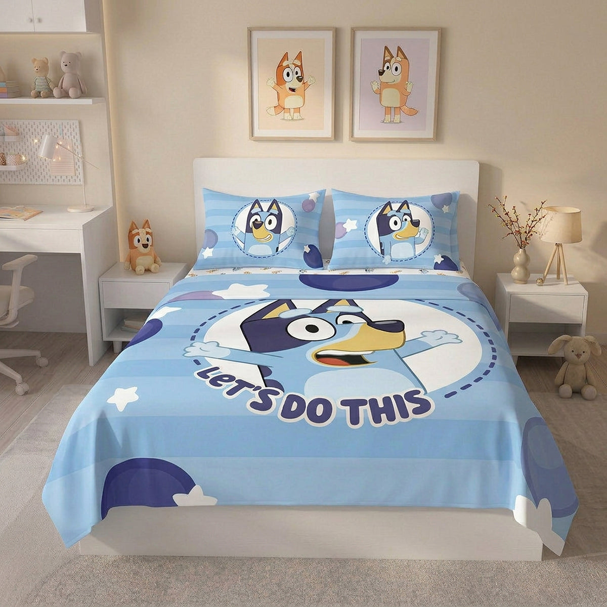 Juego de sábanas Bluey para cama doble azul en microfibra suavizada 140x190 cm