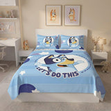 Juego de sábanas Bluey para cama doble azul en microfibra suavizada 140x190 cm