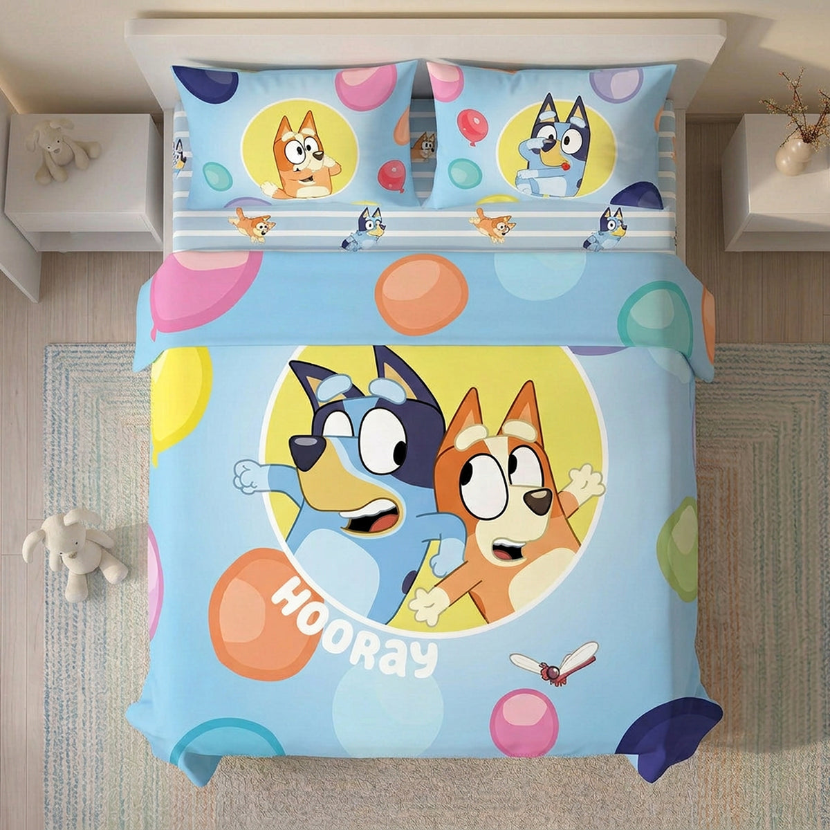 Juego de sábanas semidoble Bluey y Bingo azul en microfibra 120x190 cm