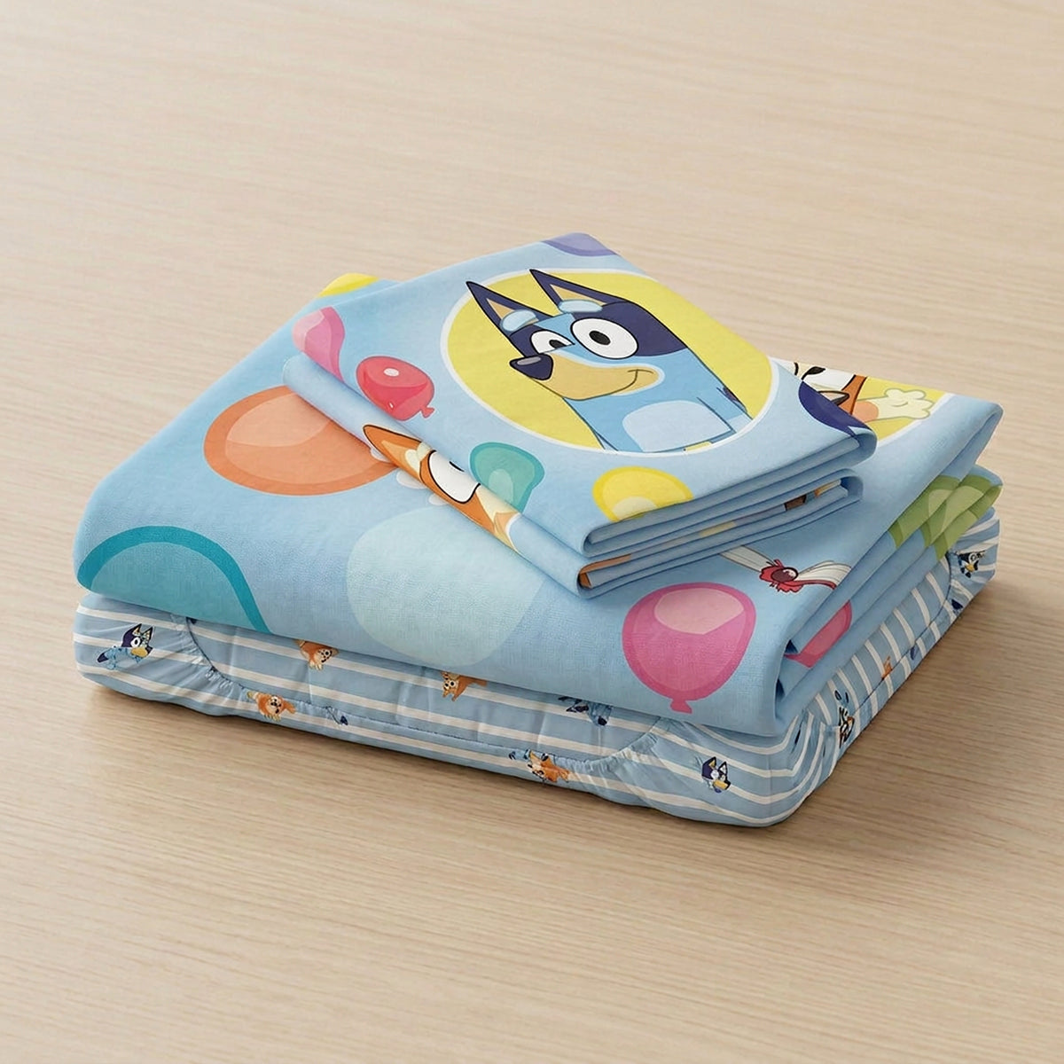 Juego de sábanas infantil azul Bluey y Bingo sencillo 100x190 cm microfibra
