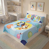 Juego de sábanas azul Bluey y Bingo para cama doble 140x190 cm en microfibra suave
