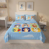 Juego de sábanas azul Bluey y Amigos para cama doble 140x190 cm en microfibra suavizada