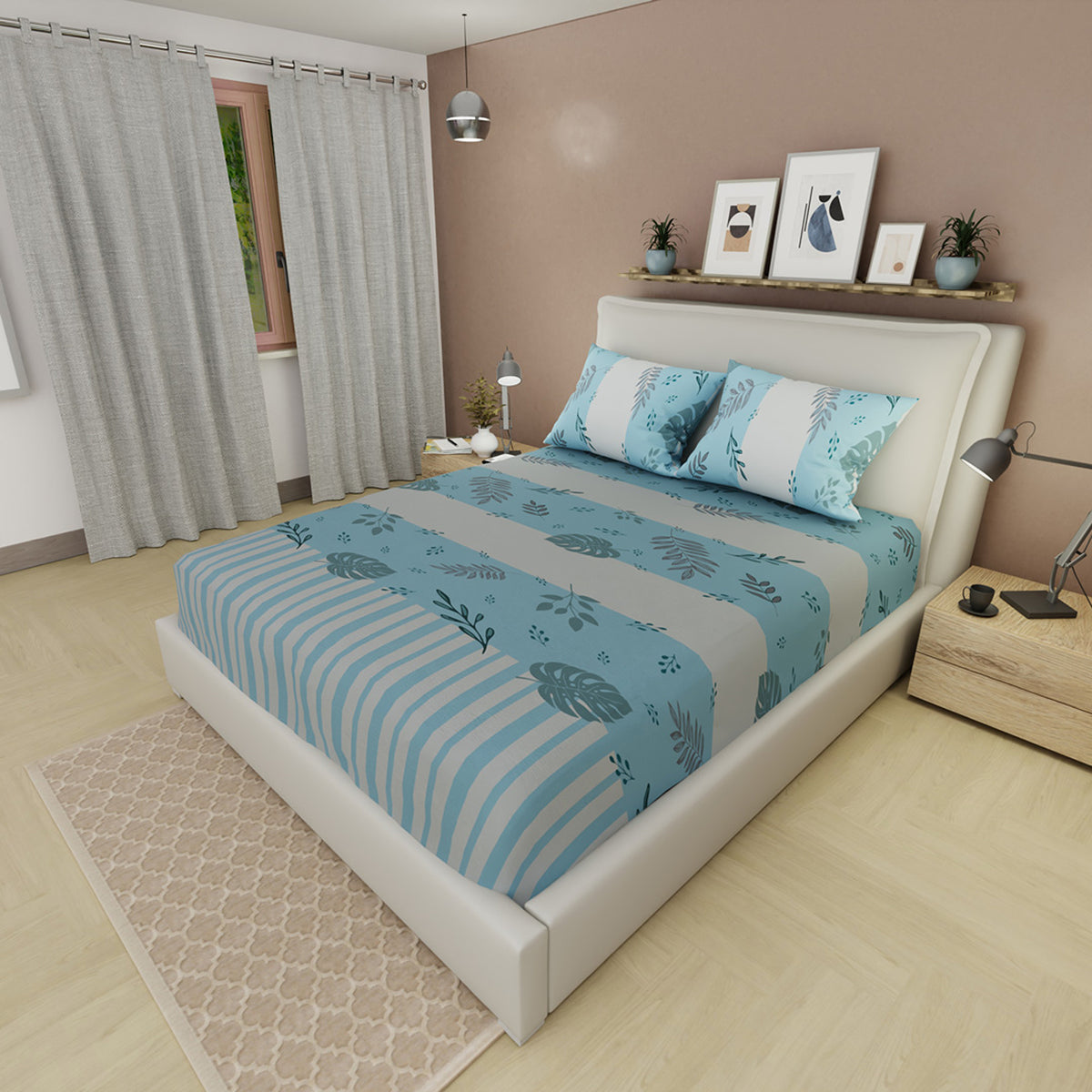 Sábana ajustable Avoria Salvaje para cama doble azul turquesa en microfibra 140x190 cm