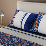 Sábana ajustable Neo Trazo para cama doble gris claro y azul marino en microfibra 140x190 cm