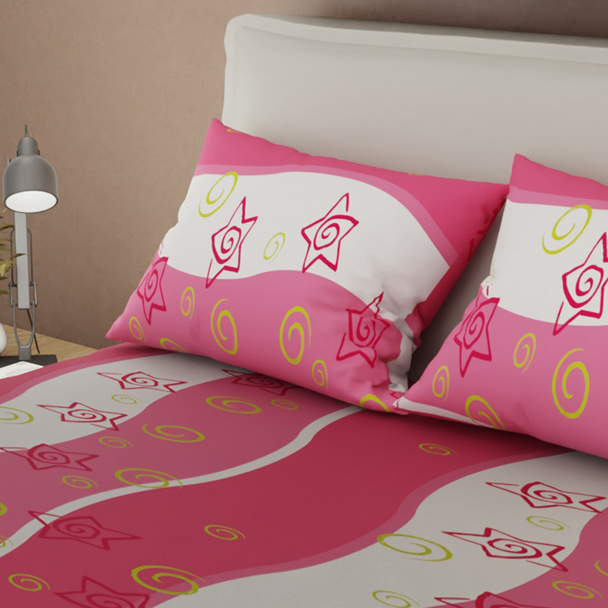 Sábana ajustable Valerín para cama doble estampada fucsia en microfibra suavizada 140x190 cm