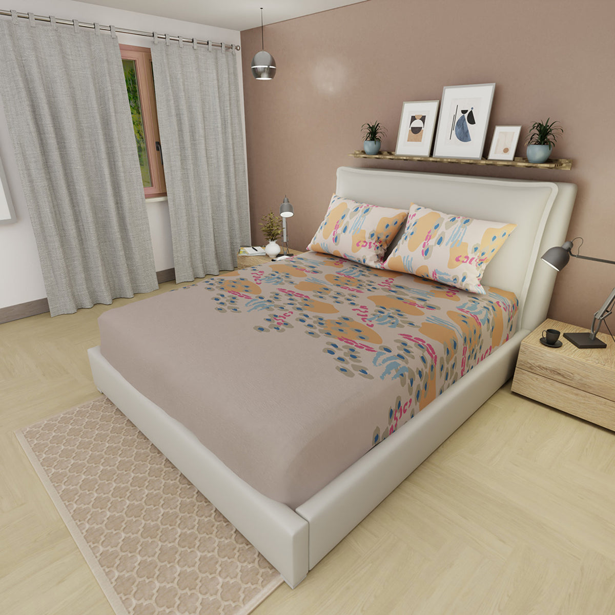 Sábana ajustable Balance para cama doble beige grisáceo microfibra 140x190 cm con fundas