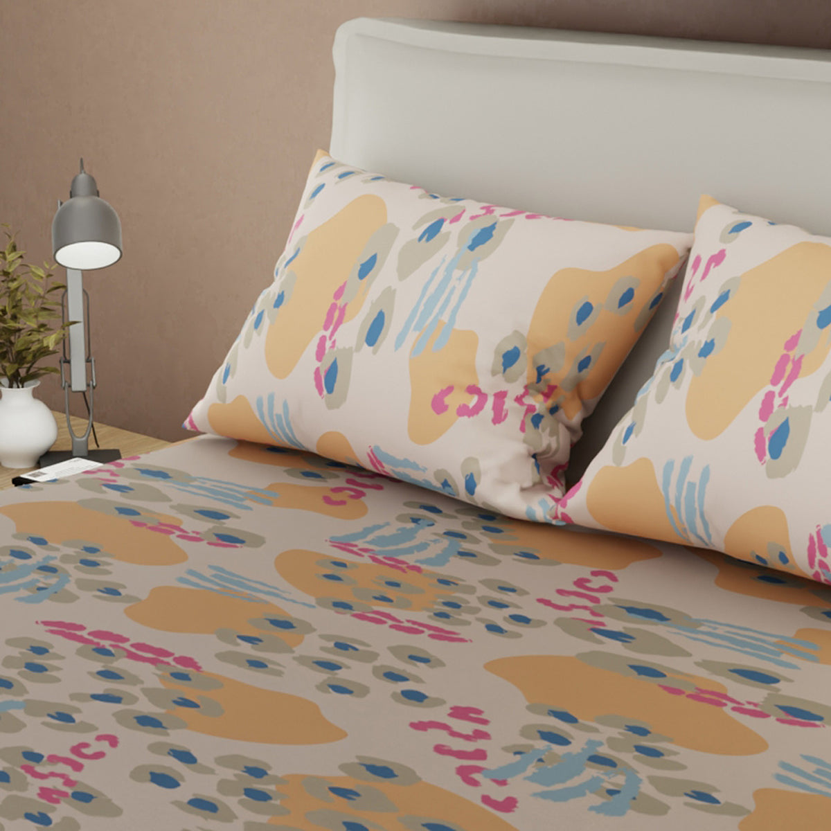 Sábana ajustable Balance queen beige grisáceo en microfibra 160x190 cm con fundas
