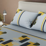 Sábana ajustable Natura Metro Lines para cama doble azul grisáceo en microfibra 140x190 cm