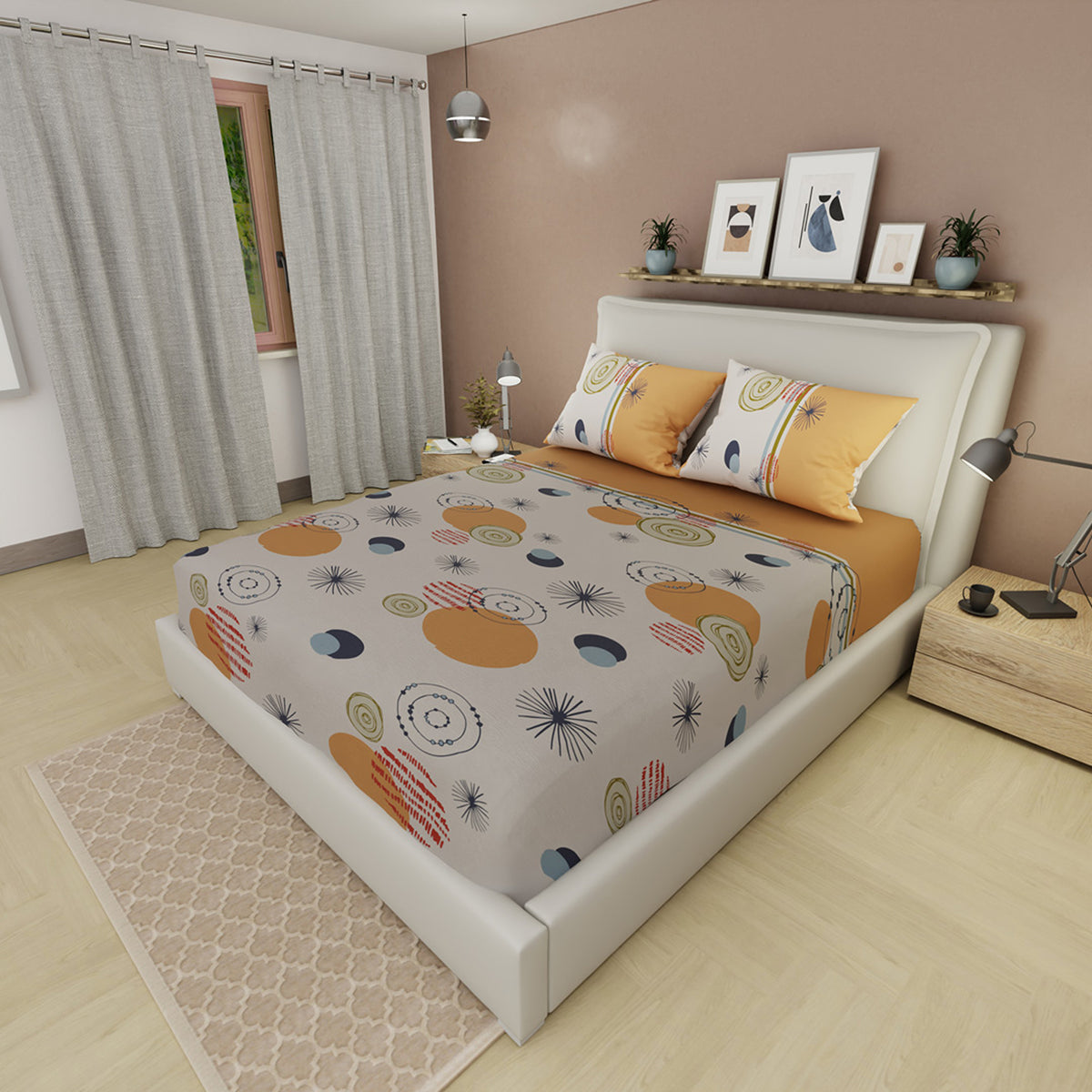 Sábana ajustable Urbanix para cama doble beige grisáceo en microfibra 140x190 cm