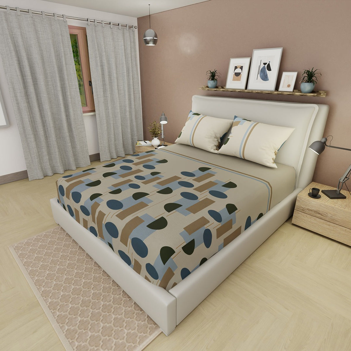 Sábana ajustable Natura Retro Why queen beige en microfibra 160x190 cm