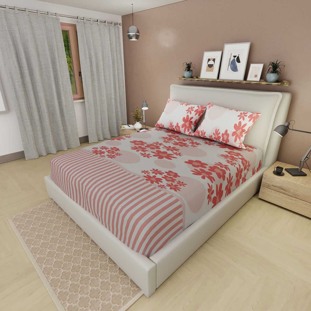 Sábana ajustable Vintage Petals sencilla beige en microfibra 100x190 cm